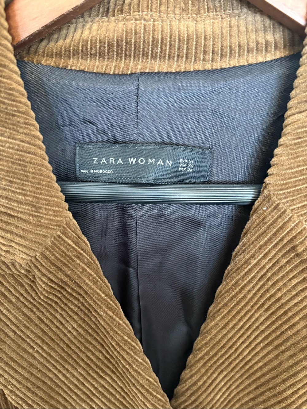 Zara Long Oversized Brown Corduroy Double-Breasted Coat - Picture 3 of 3